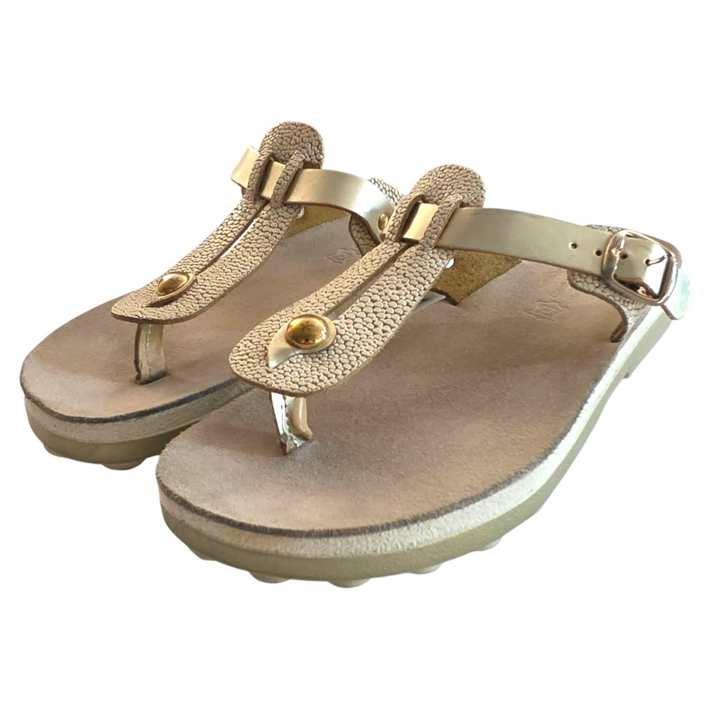 Fantasy Mirabella Sandals Gold Leather Thong Greece Flex Sole Women 39/8.5